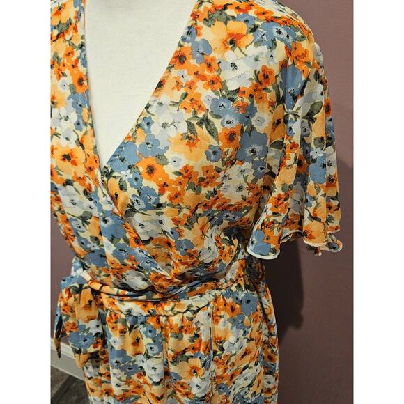 Pretty garden wrap ruffle dress womens xxl plus 2x orange cottage floral midi - Picture 3 of 9